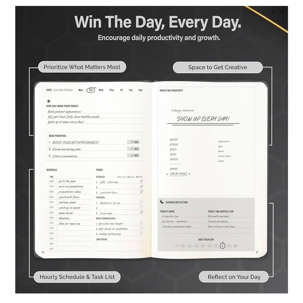 MindPanda 3 Month Undated Productivity Daily Planner Guided 90-Day System